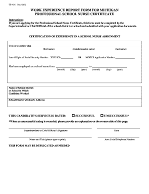 Work experience letter pdf - Work experience report form for michigan professional school nurse ...