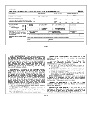 Employee's Withholding Certificate for City of Albion Income Tax