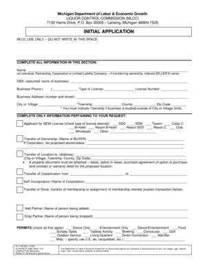 Michigan Liquor License Application