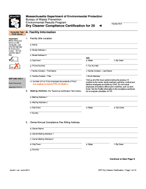 Massachusetts Dry Cleaner Compliance Certification