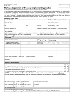 Michigan Department of Treasury Employment Application
