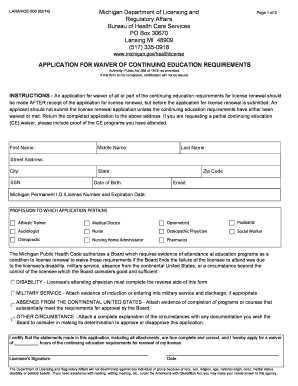 Michigan Continuing Education Waiver Application