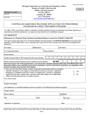 Michigan Controlled Substance Relicense Application