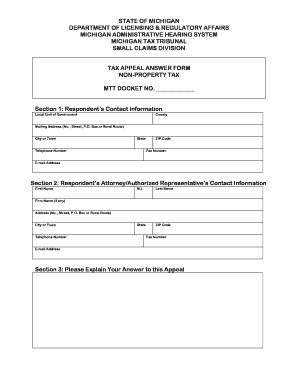 Michigan Tax Appeal Answer Form