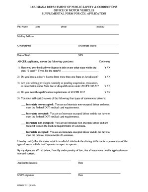 Louisiana CDL Application Supplemental Form