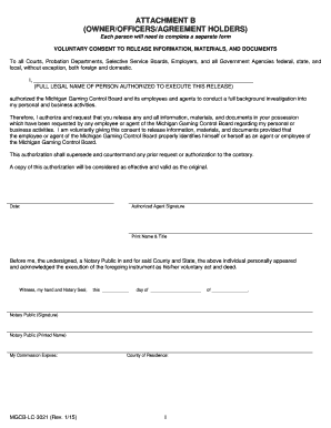 Michigan Gaming Control Board Consent Form