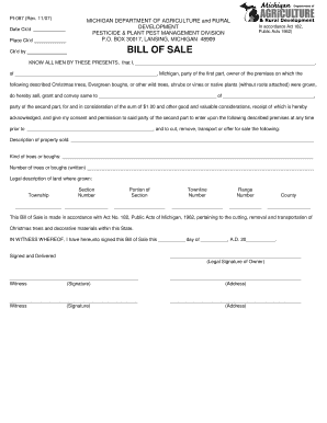 Michigan Pesticide Plant Pest Management Bill of Sale