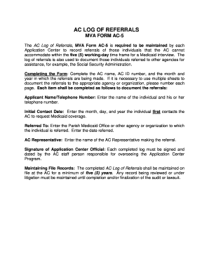 AC Log of Referrals MVA Form AC-5