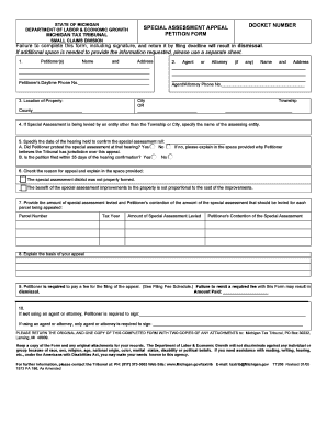 Fillable Online michigan Special Assessment Petition - State of ...