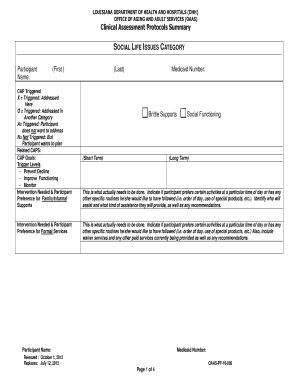 Louisiana Clinical Assessment Protocols Summary