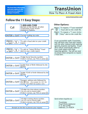 TransUnion Fraud Alert Request Form