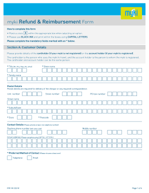 myki Refund & Reimbursement Form