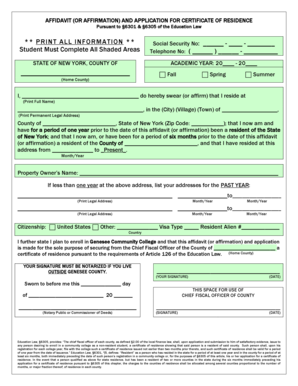 New York Residency Affidavit for Genesee Community College