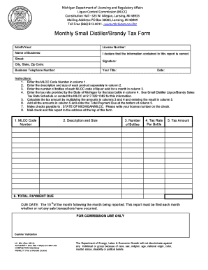 Michigan Small Distiller Brandy Tax Form