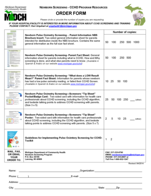 Newborn Screening CCHD Program Order Form