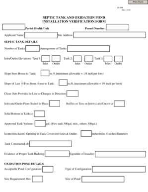 Septic Tank and Oxidation Pond Installation Verification Form