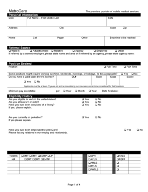 MetroCare Employment Application Form