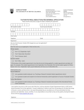 Tuition Payroll Deduction/Fee Deferral Application