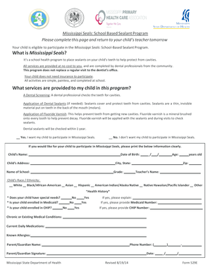 Mississippi Seals School-Based Sealant Program Consent