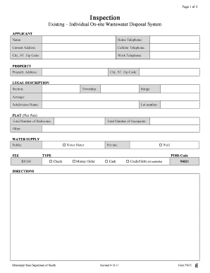 Mississippi Septic System Inspection Form