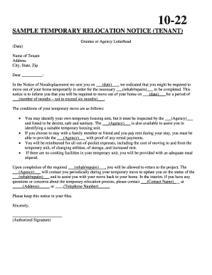 Temporary Relocation Notice (Tenant)