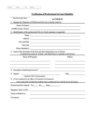 Verification of Professional Services Eligibility