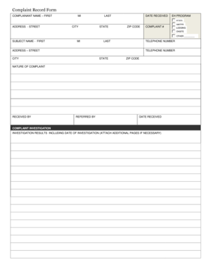 Complaint Record Form