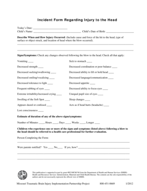 Incident Form Regarding Injury to the Head