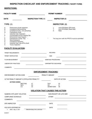 Inspection Checklist and Enforcement Tracking Short Form