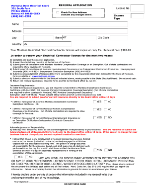 Montana Electrical Contractor License Renewal Application