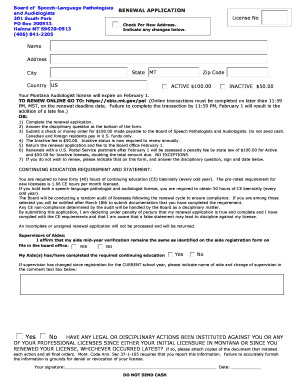 Montana Speech-Language Pathologists and Audiologists Renewal Application