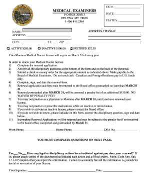 Montana Medical Doctor License Renewal Form