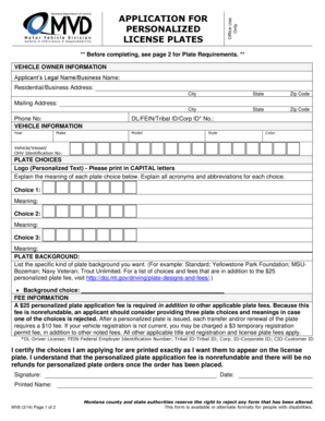 Montana Personalized License Plate Application