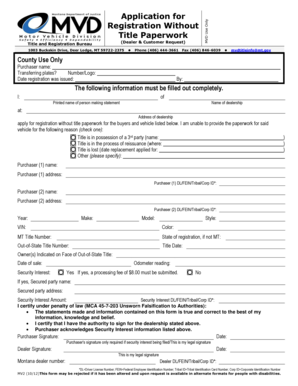 Montana Registration Without Title Application