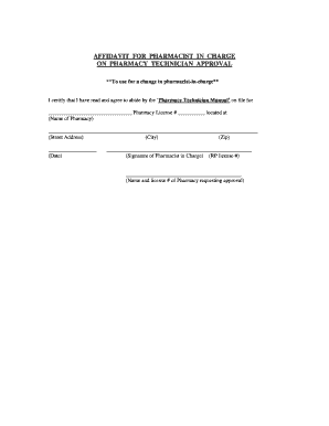 Affidavit for Pharmacist in Charge on Pharmacy Technician Approval