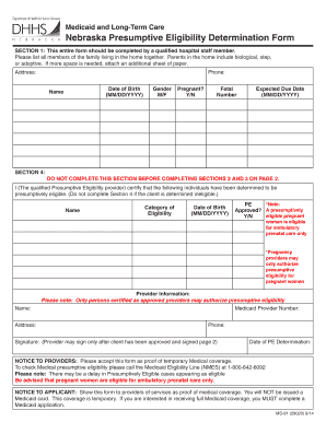Nebraska Presumptive Medicaid Eligibility Form