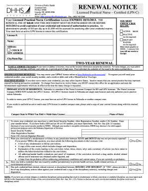 Nebraska LPN-C License Renewal Form