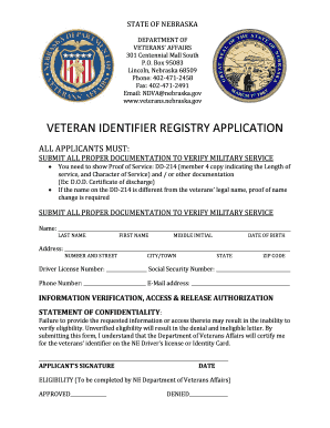 Nebraska Veteran Identifier Registry Application