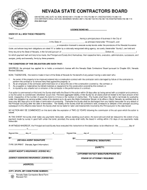 Nevada State Contractors Bond Form