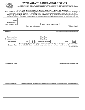 Nevada Contractor Criminal Disclosure Statement