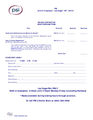 Nevada Contractor Book Purchase Form