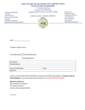 New Hampshire ID Replacement Request Form