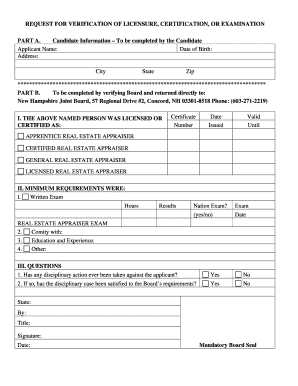 Fillable Online nh REQUEST FOR VERIFICATION OF LICENSURE ... - NH.gov ...