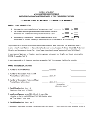 New Jersey Partnership Application for Extension of Time to File Form PART-100