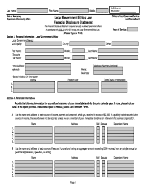 New Jersey Financial Disclosure Statement