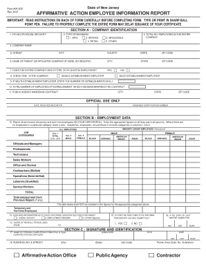 New Jersey Affirmative Action Employee Information Report