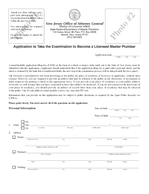 New Jersey Master Plumber Exam Application