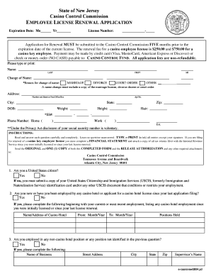New Jersey Casino Employee License Renewal Application