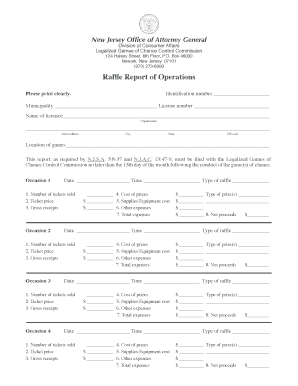 New Jersey Raffle Report of Operations