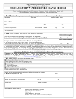 New Jersey Social Security Number Record Change Request